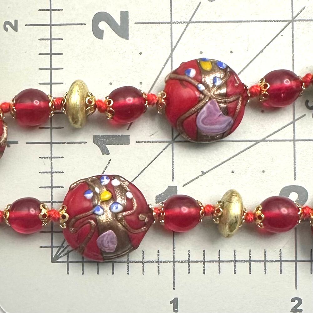 Vintage red gold Murano Venetian wedding cake art glass beads beaded necklace - Picture 7 of 7
